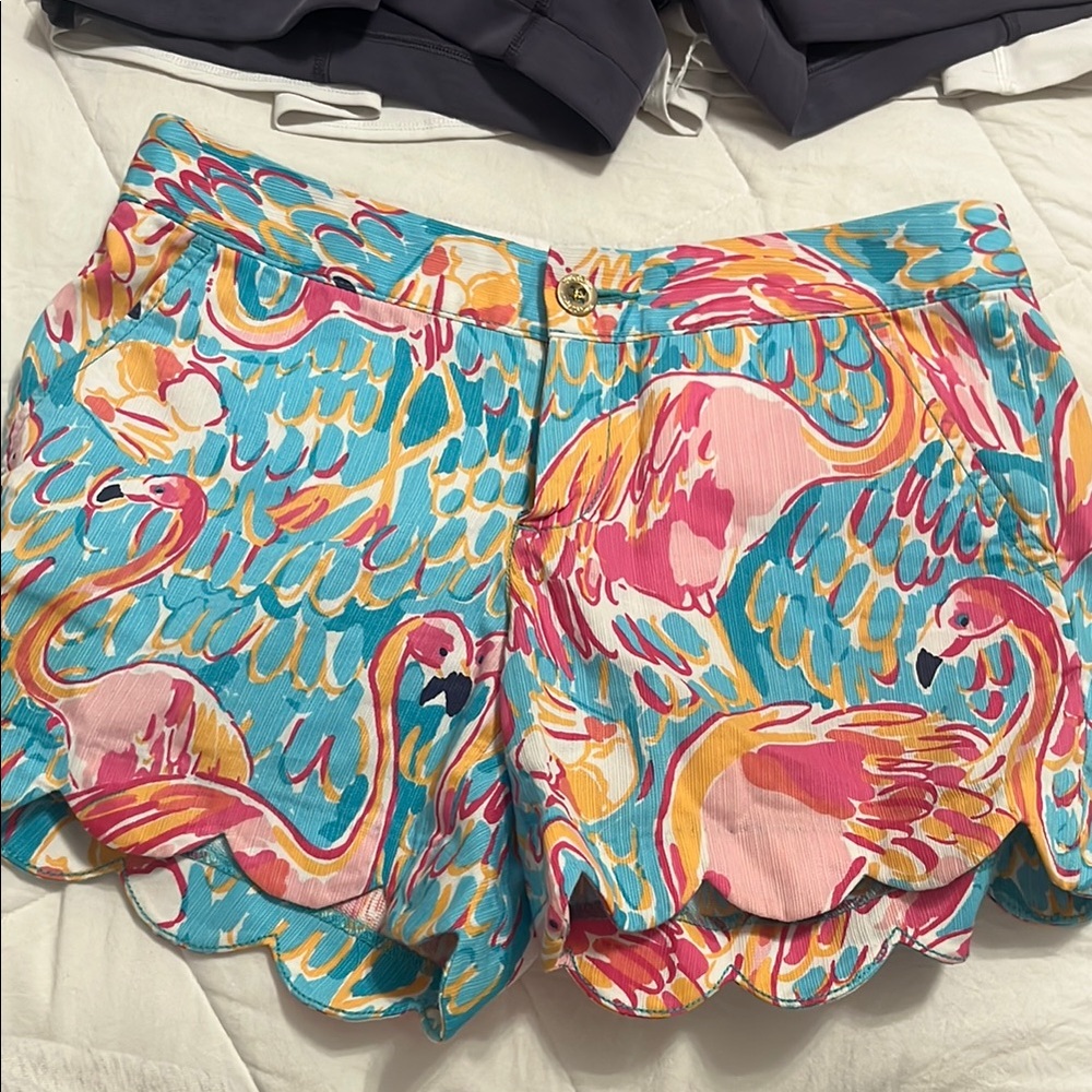 Lilly Pulitzer Pink and Blue Flamingo High Waist Shorts